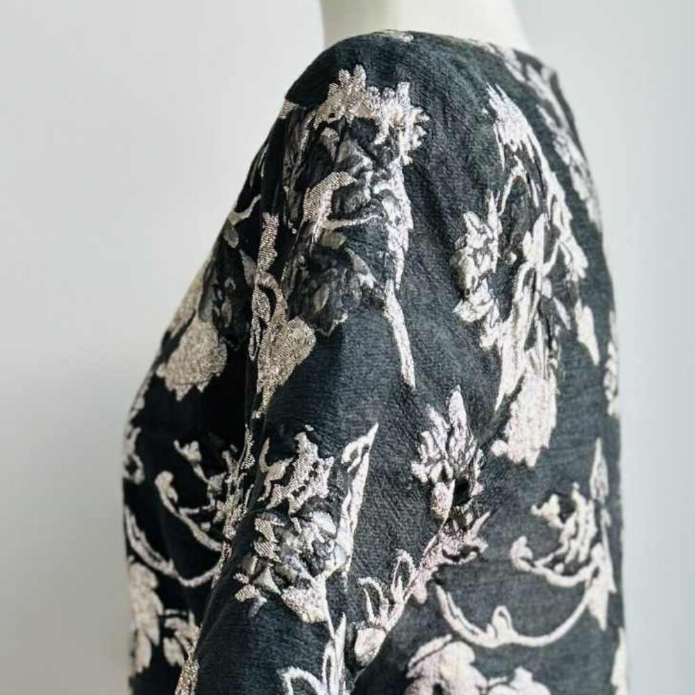 Luisa Cerano Charcoal Metallic Floral Jacquard Shift Dress with Pockets – US 12 - Picture 6 of 13
